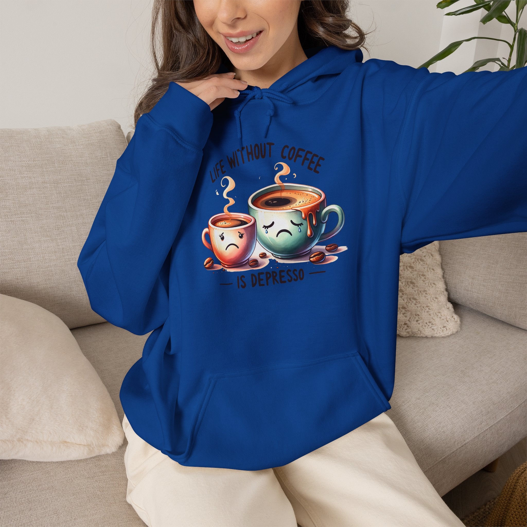 “Life Without Coffee Is Depresso” Cute Cartoon Coffee Hoodie — Coffee Lovers Hoodie