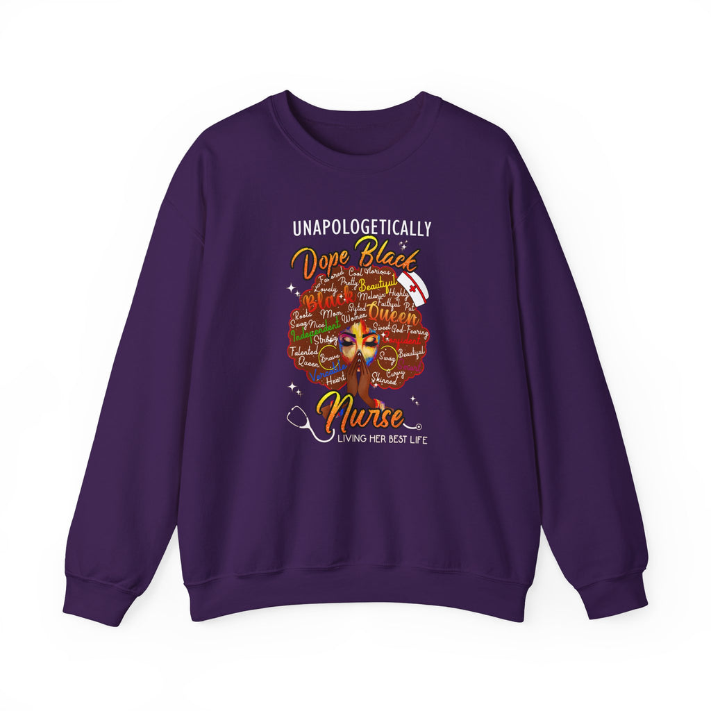 Unapologetically Dope Black Nurse Crewneck Sweatshirt – Brown Afro Nurse Stethoscope Design