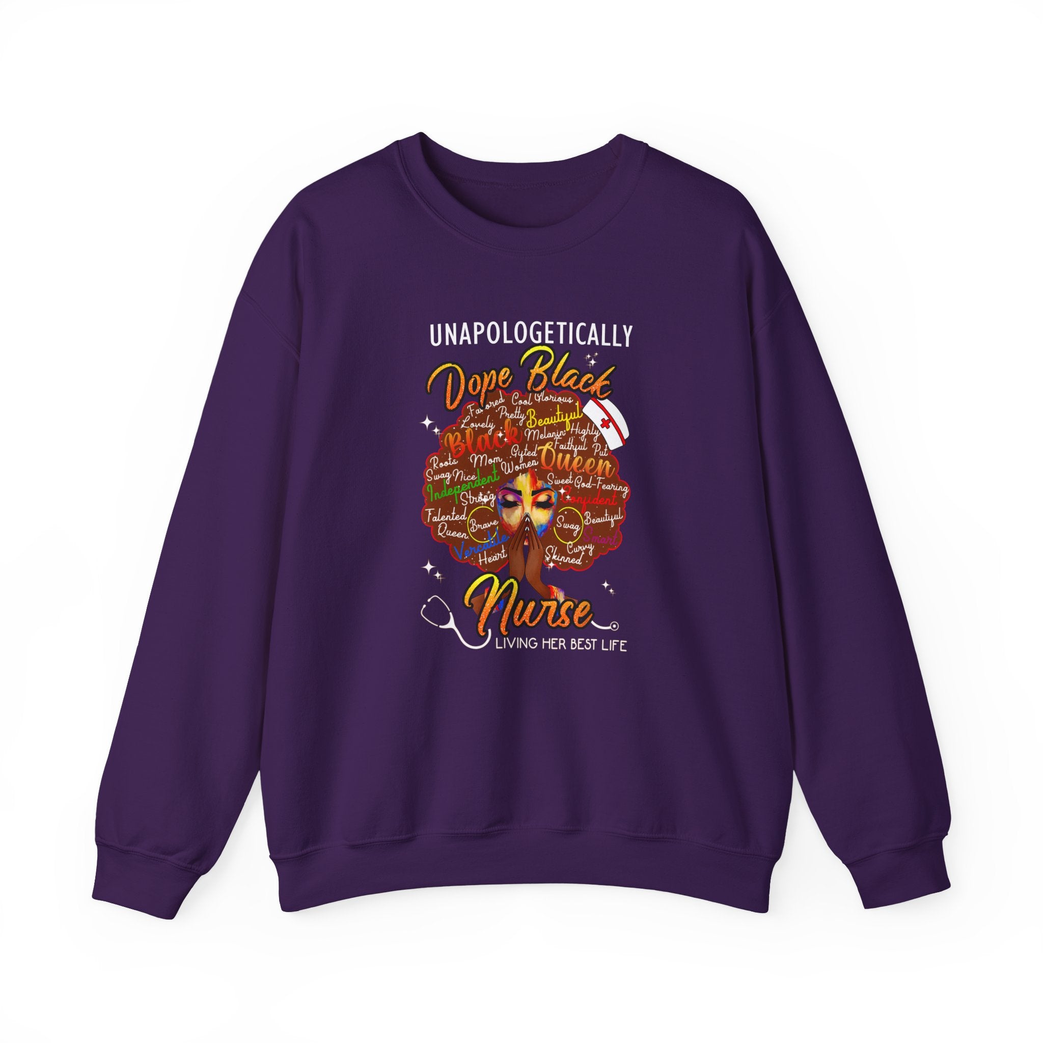 Unapologetically Dope Black Nurse Crewneck Sweatshirt – Brown Afro Nurse Stethoscope Design