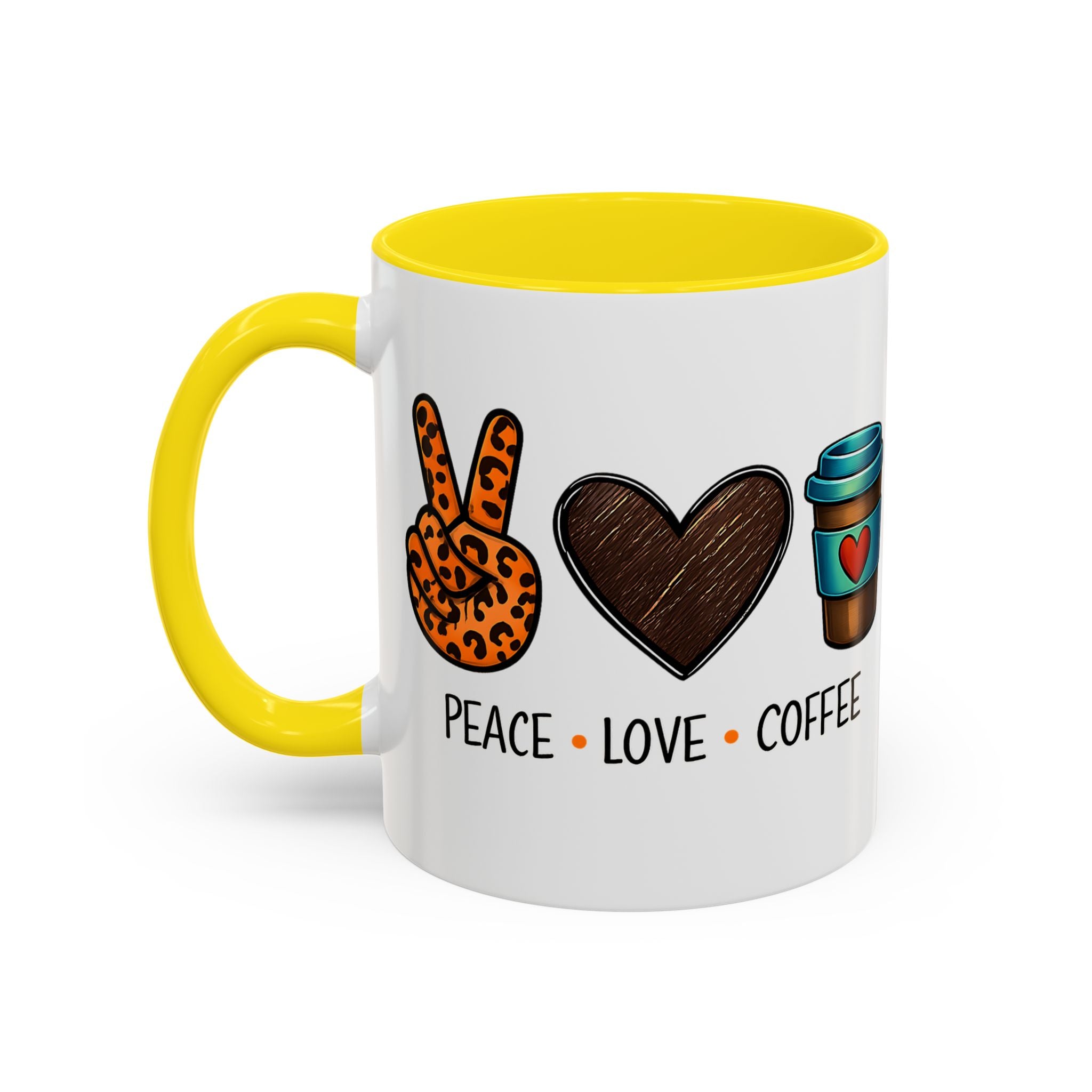 Peace • Love • Coffee Accent Mug — Leopard Peace Sign Coffee Lover Gift