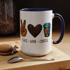 Peace • Love • Coffee Accent Mug — Leopard Peace Sign Coffee Lover Gift