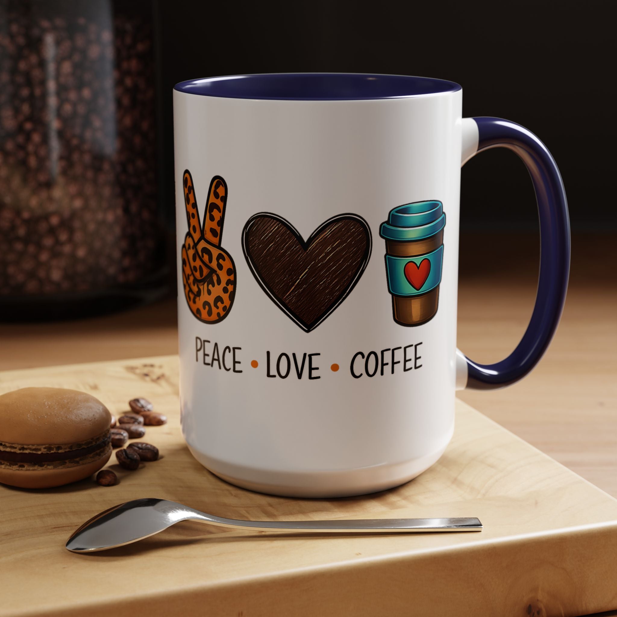 Peace • Love • Coffee Accent Mug — Leopard Peace Sign Coffee Lover Gift