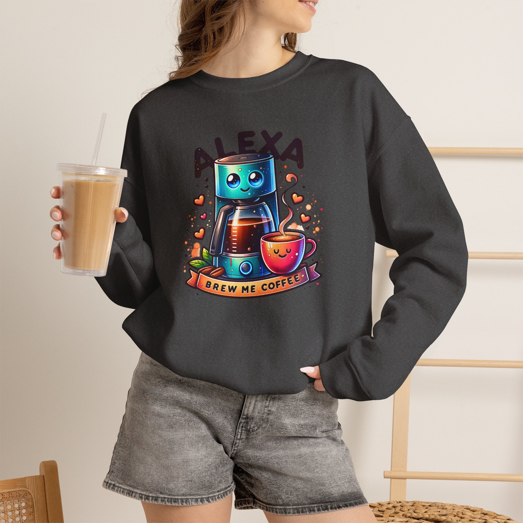 Alexa Coffee Robot Sweatshirt — 'Alexa Brew Me Coffee' Cozy Crewneck