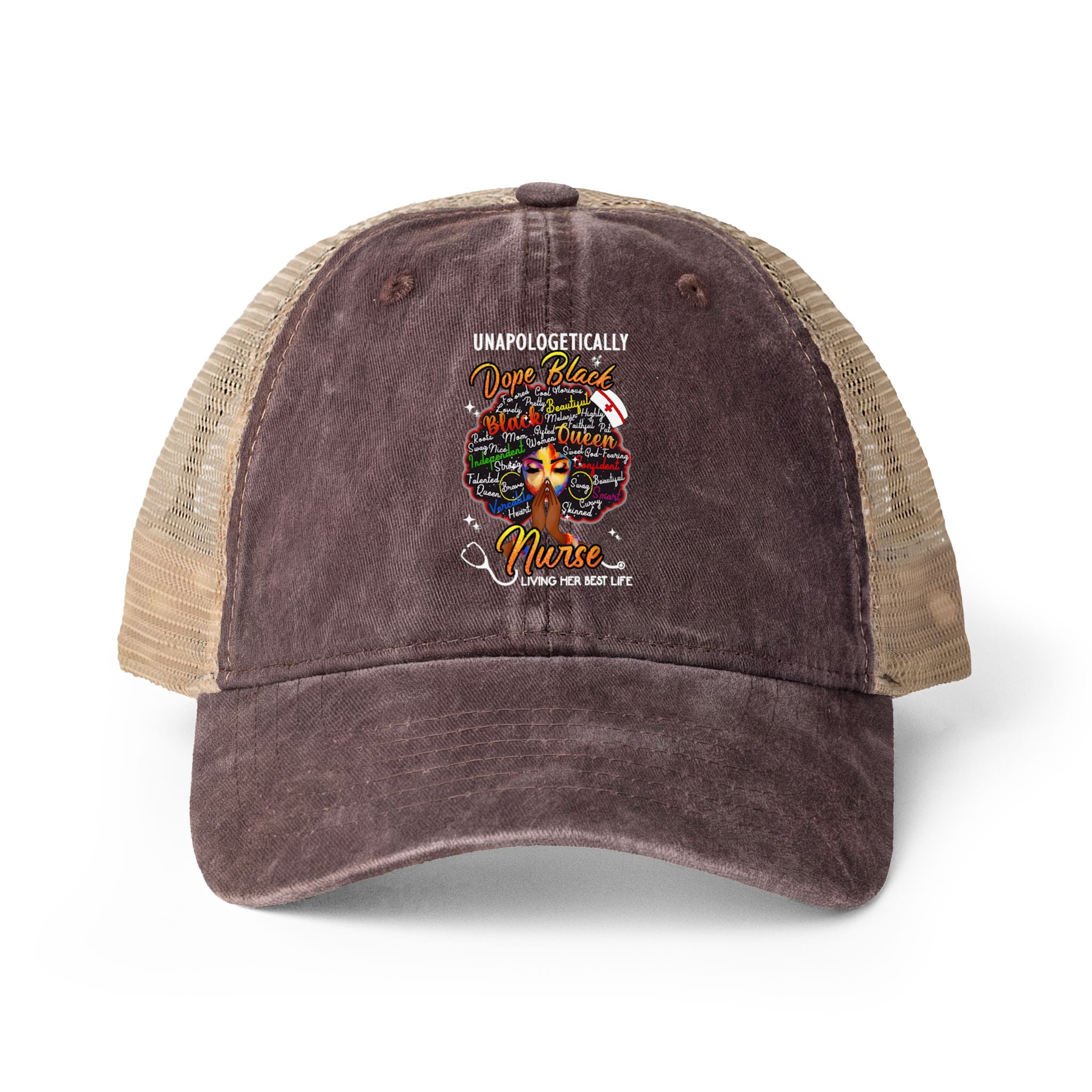 Unapologetically Dope Black Nurse - Washed Mesh-Ponytail Back Cap