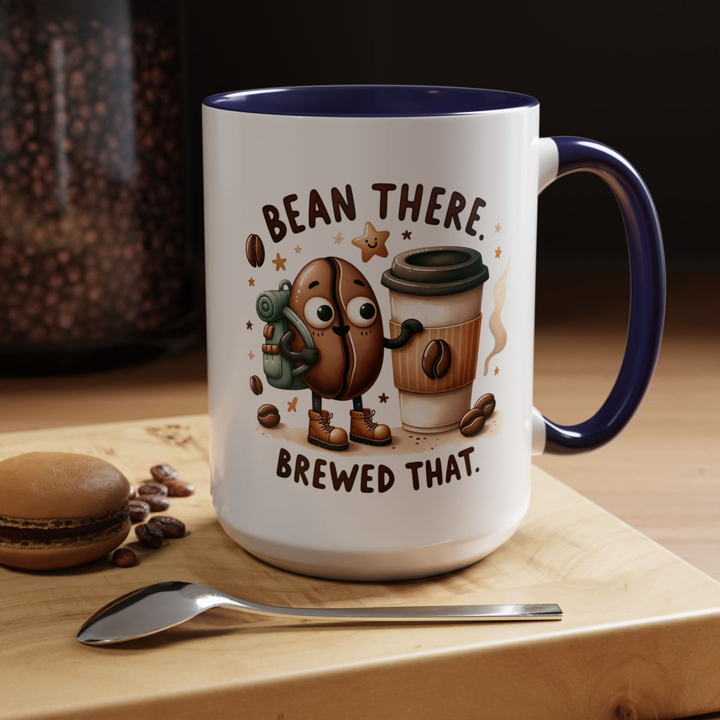 Bean There Brewed That Coffee Mug — Cute Coffee Bean & Cup Accent Mug (11/15oz)
