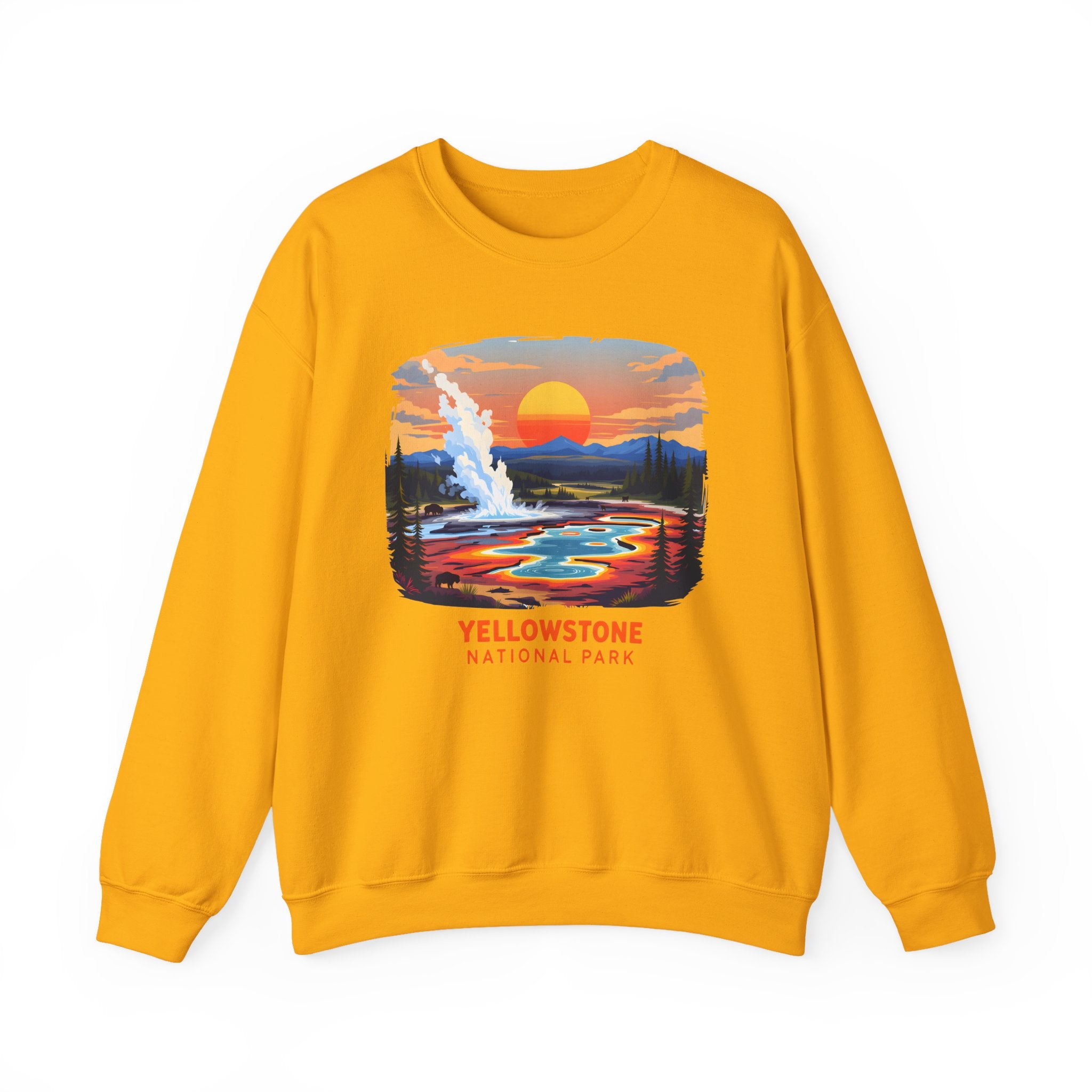 Yellowstone National Park Sunset Geyser Graphic Sweatshirt