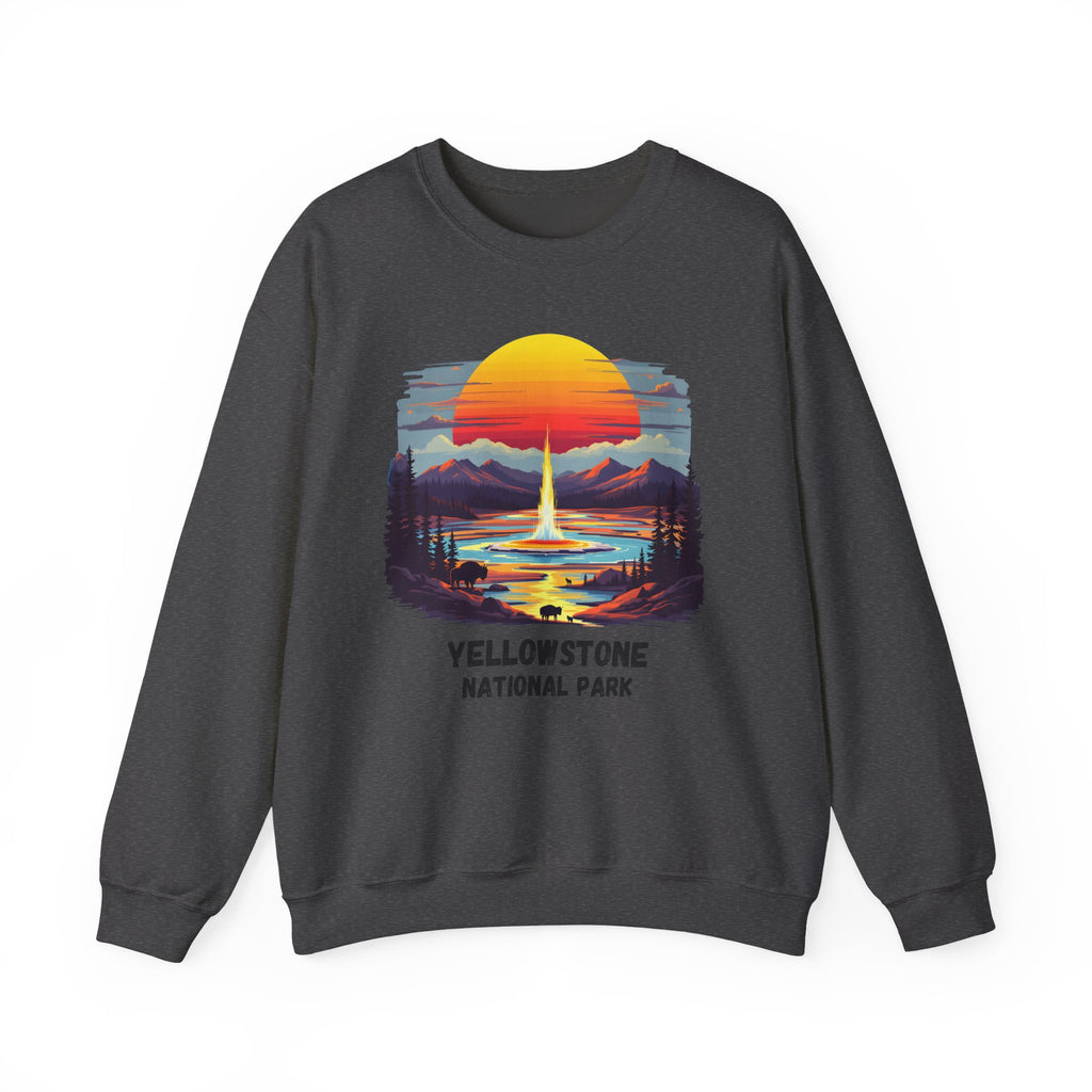 Yellowstone National Park Sweatshirt — Retro Sunset Geyser Crewneck