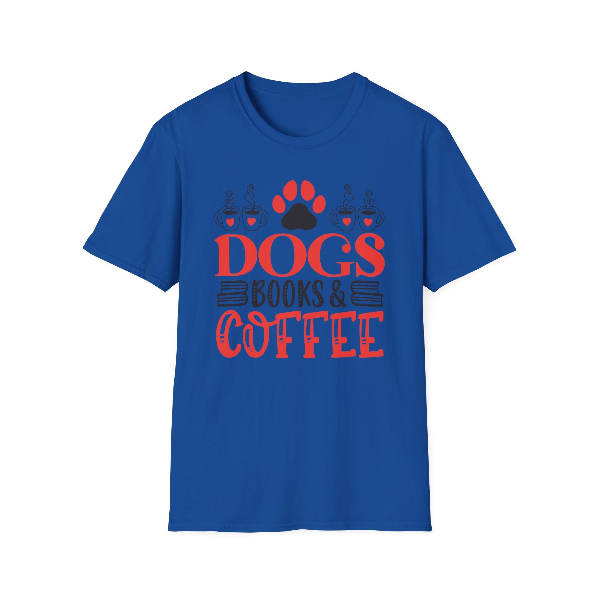Dogs Books & Coffee T-Shirt (Red) — Dog Lover Reading & Coffee Tee