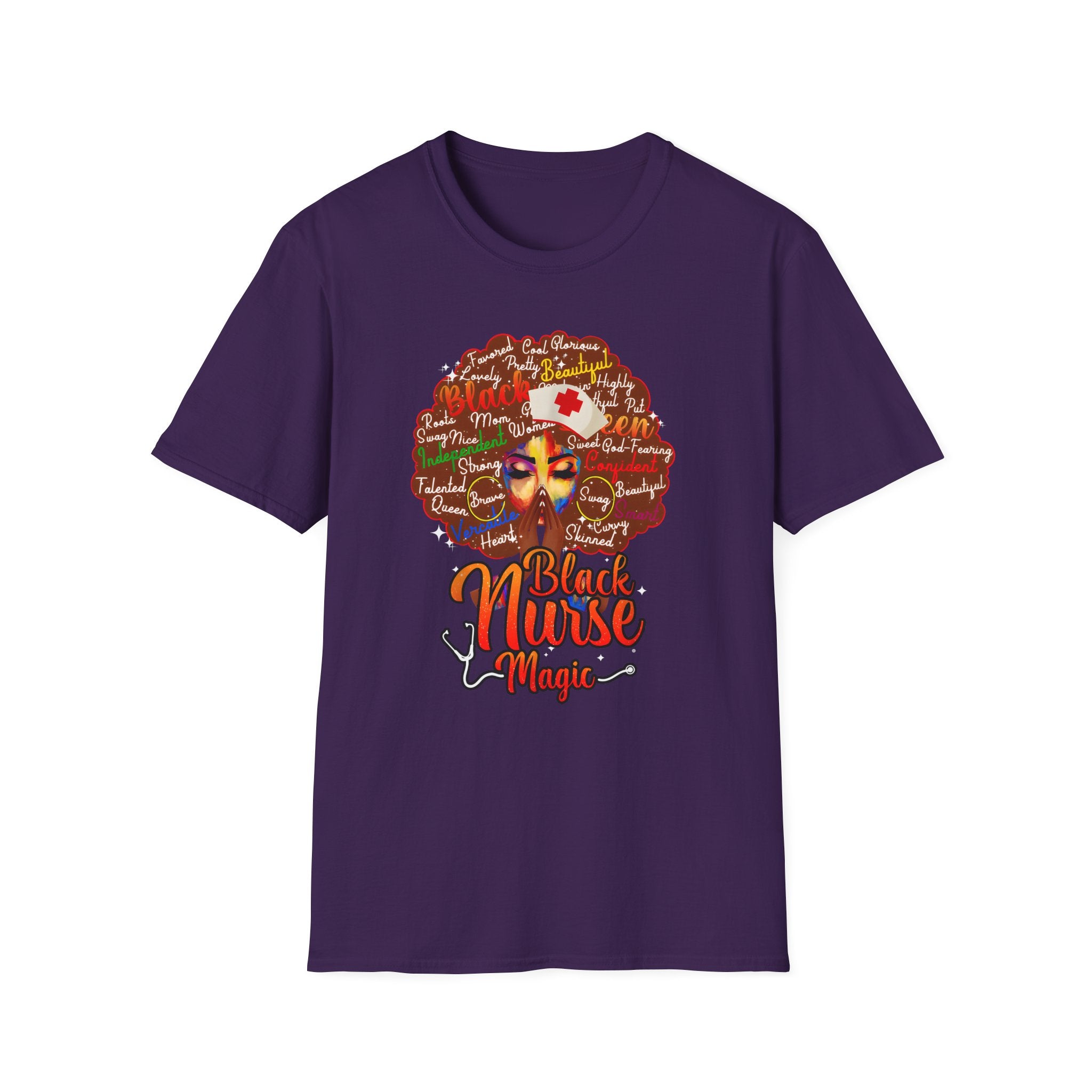 Black Nurse Magic T-Shirt — Nurse w/Brown Afro Illustration with Inspirational Words