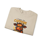 Caffeine-Fueled Cow Sweatshirt — "I Run on Caffeine and Questionable Decisions" Cozy Crewneck