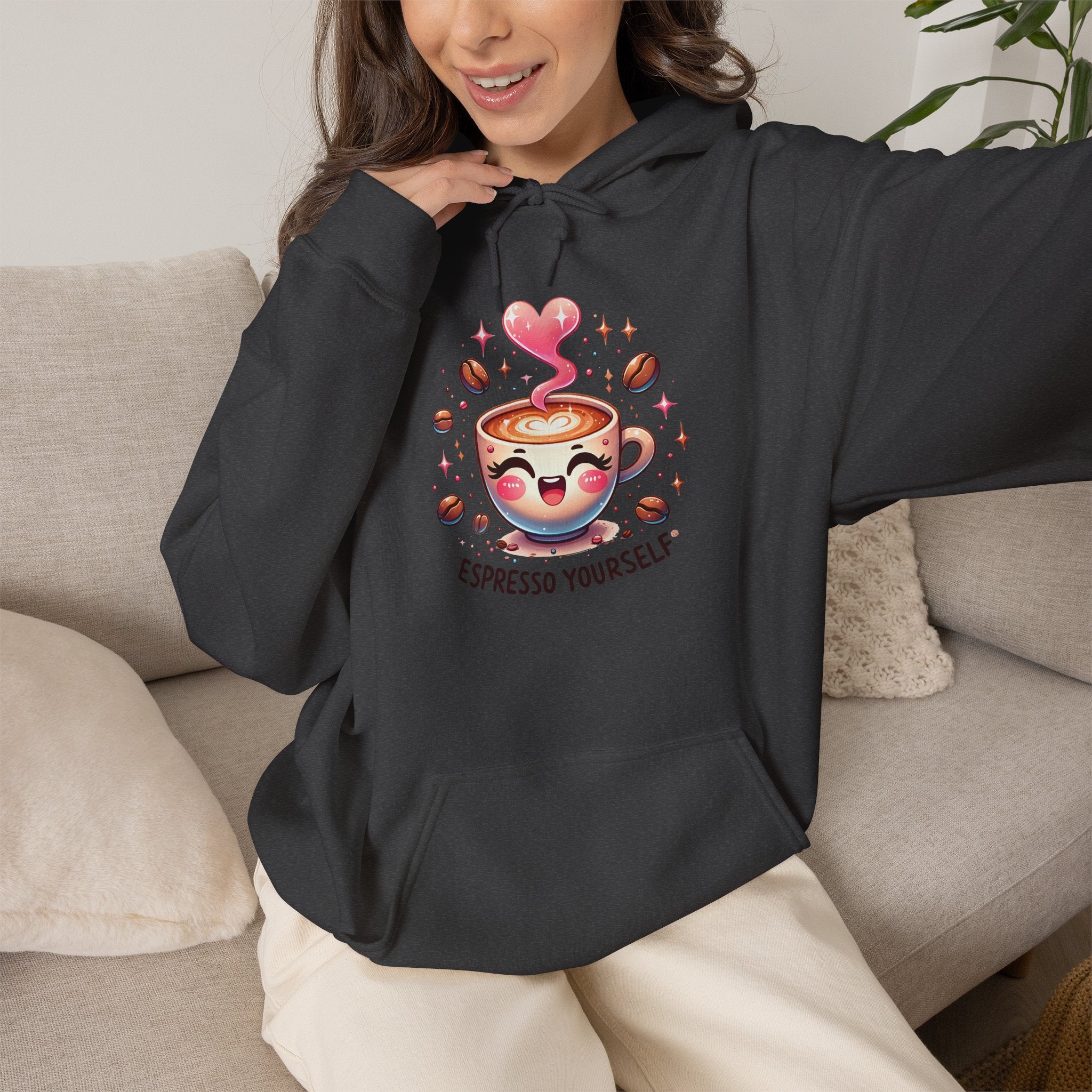 Espresso Yourself Hoodie - Cute Coffee Cup Graphic Hoodie for Coffee Lovers