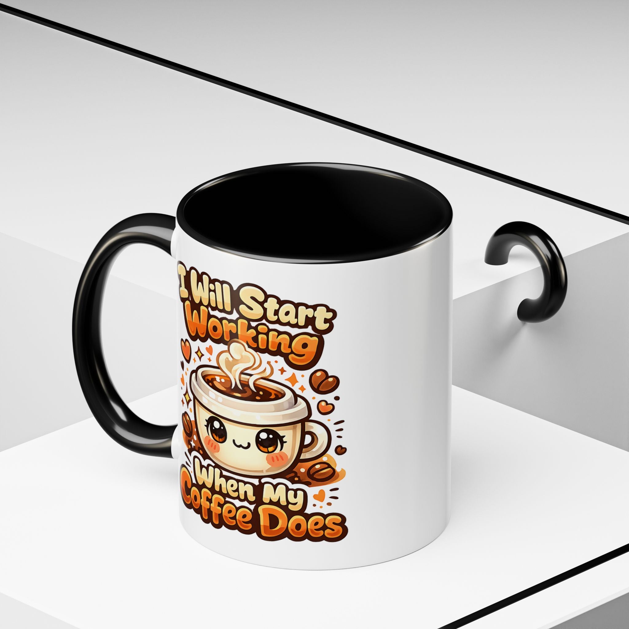 “I Will Start Working When My Coffee Does” Cute Kawaii Coffee Lover Gift — Coffee Mug