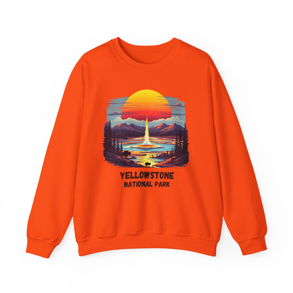 Yellowstone National Park Sweatshirt — Retro Sunset Geyser Crewneck