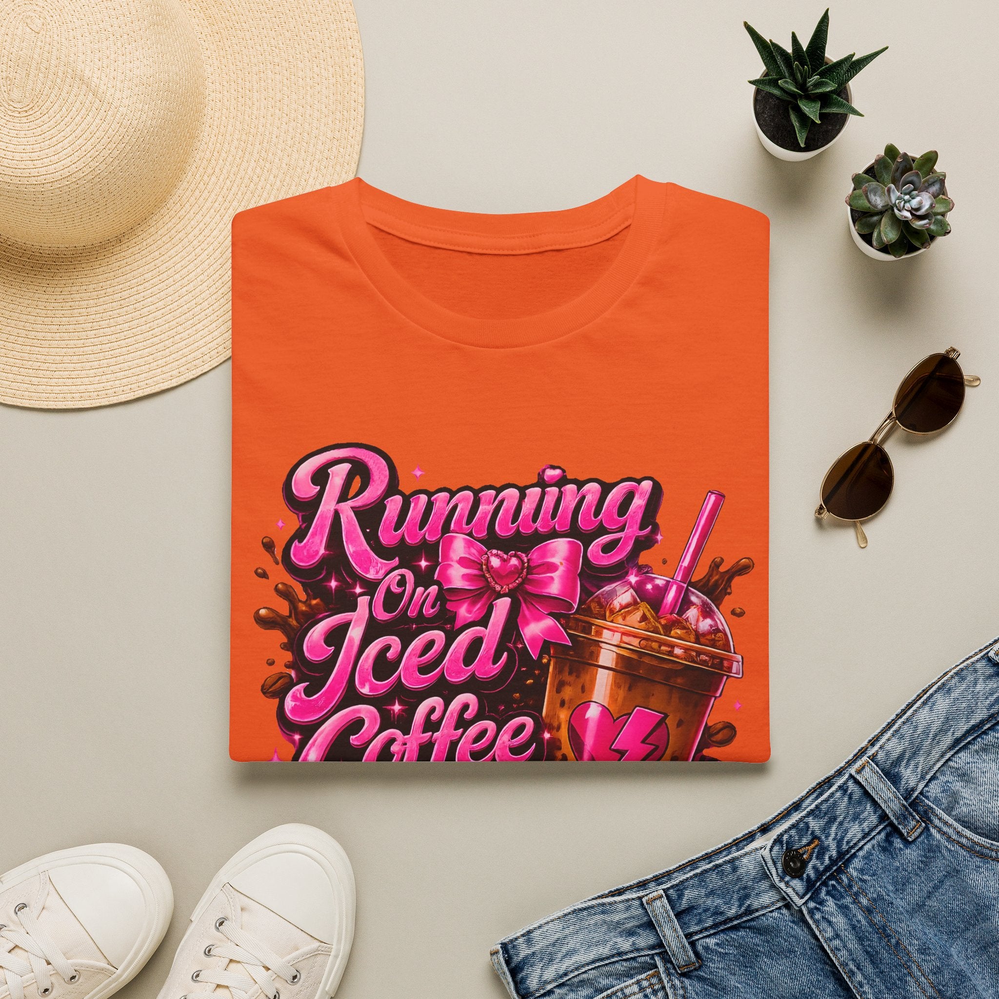 Running on Iced Coffee T-Shirt — Cute Pink Coffee Graphic Tee