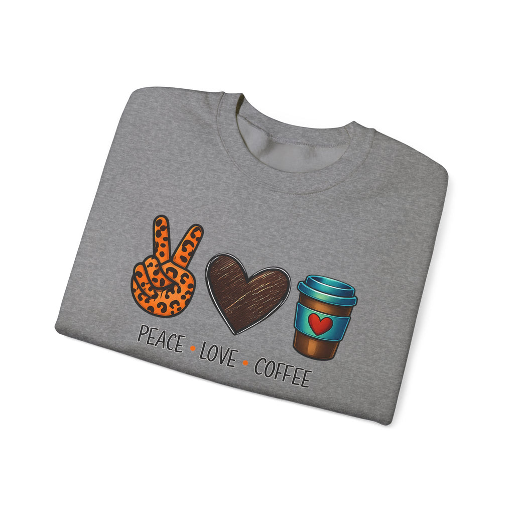 Peace • Love • Coffee Sweatshirt — Cozy Coffee Lover Crewneck