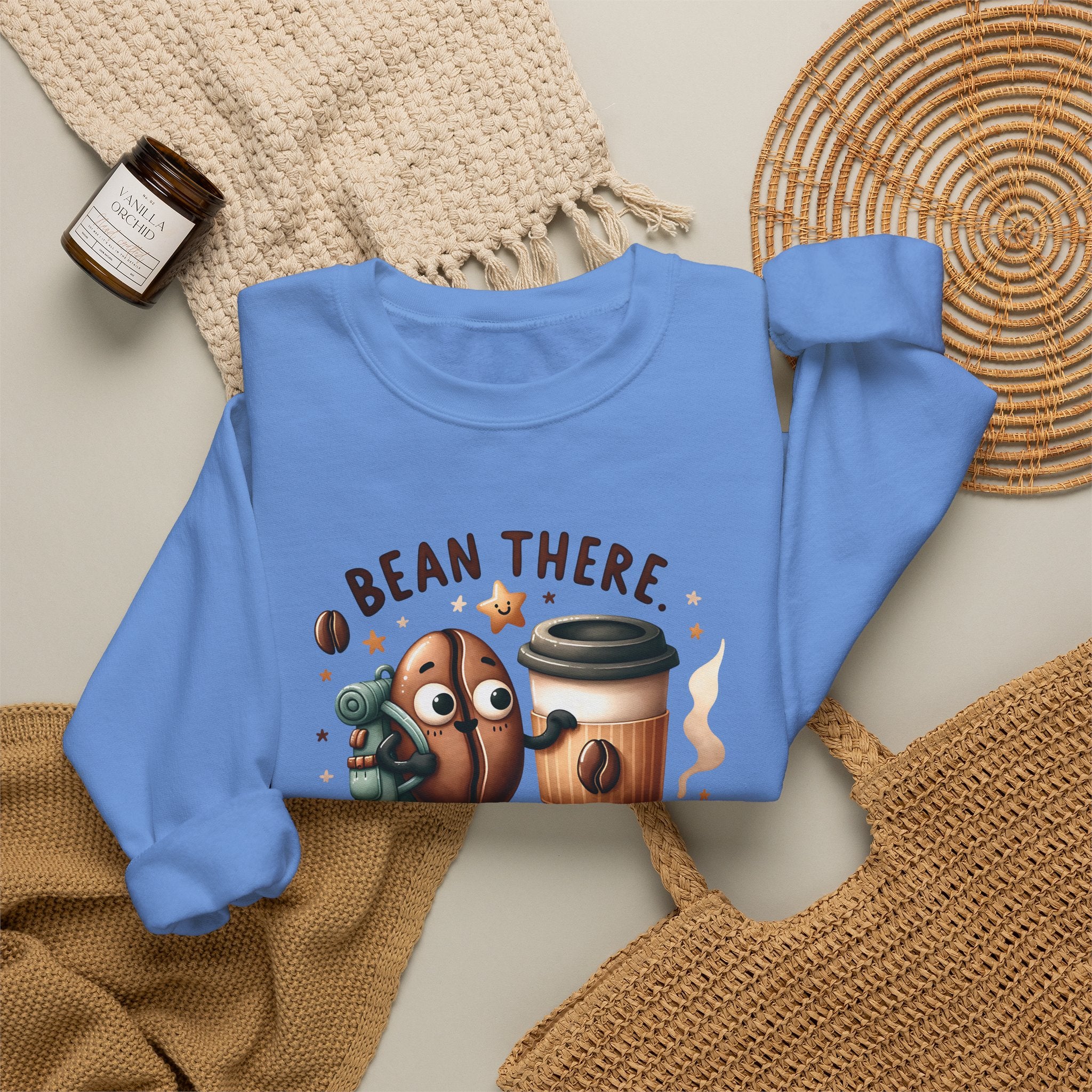 Coffee Crewneck Sweatshirt — “Bean There, Brewed That” Cute Coffee Bean Design