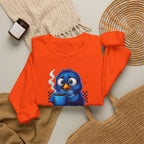 Coffee First Adult Sweatshirt — Cute Blue Bird Coffee Crewneck