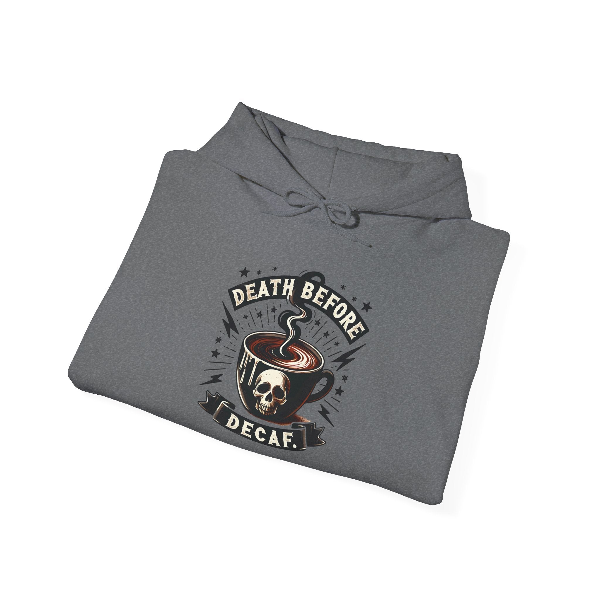 "Death Before Decaf" Coffee Skull Graphic Hoodie