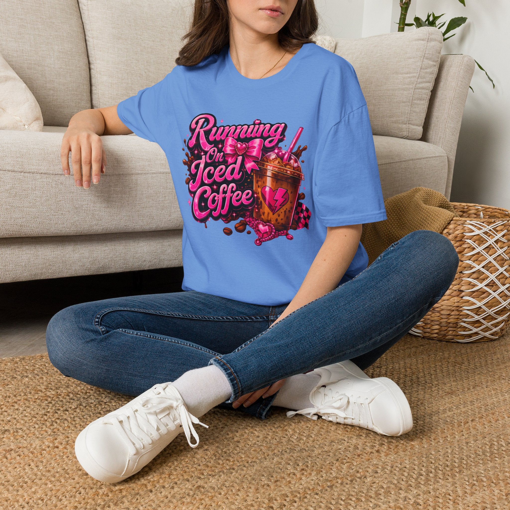 Running on Iced Coffee T-Shirt — Cute Pink Coffee Graphic Tee