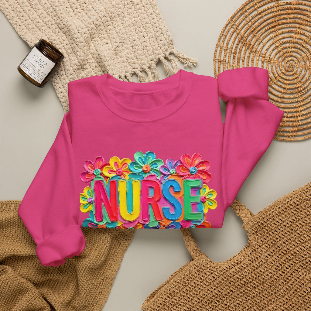 Nurse Floral Crewneck Sweatshirt — Colorful Flower Nursing Sweatshirt