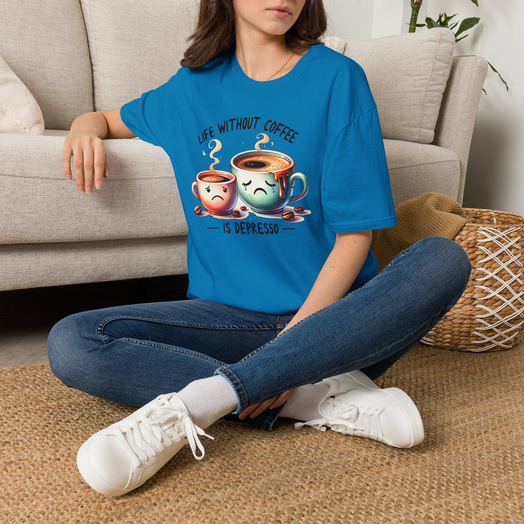 Coffee T-Shirt — "Life Without Coffee is Depresso" Cute Sad Coffee Tee