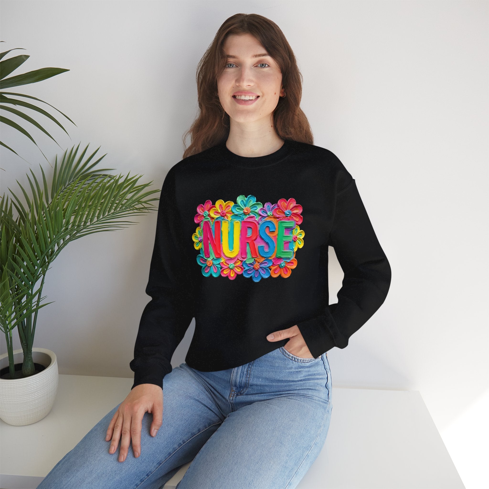Nurse Floral Crewneck Sweatshirt — Colorful Flower Nursing Sweatshirt