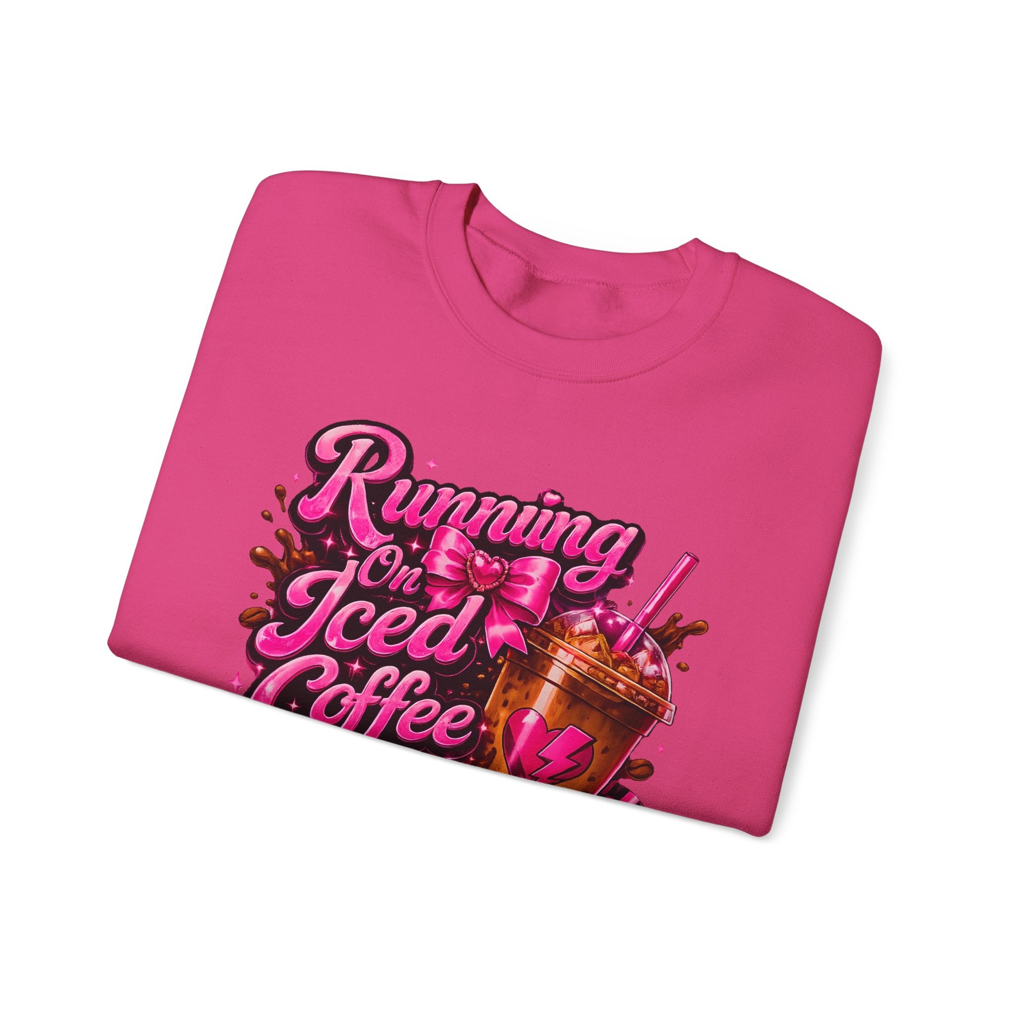 "Running On Iced Coffee" Graphic Cozy Coffee Lover — Pullover Crewneck Sweatshirt