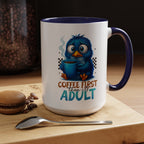 "Coffee First, Then I’ll Adult" Cute Blue Bird Accent Mug —  Coffee Mug