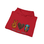 Peace • Love • Coffee Hoodie — Leopard Peace Sign & Coffee Cup Graphic Sweatshirt