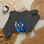 Coffee First Adult Sweatshirt — Cute Blue Bird Coffee Crewneck