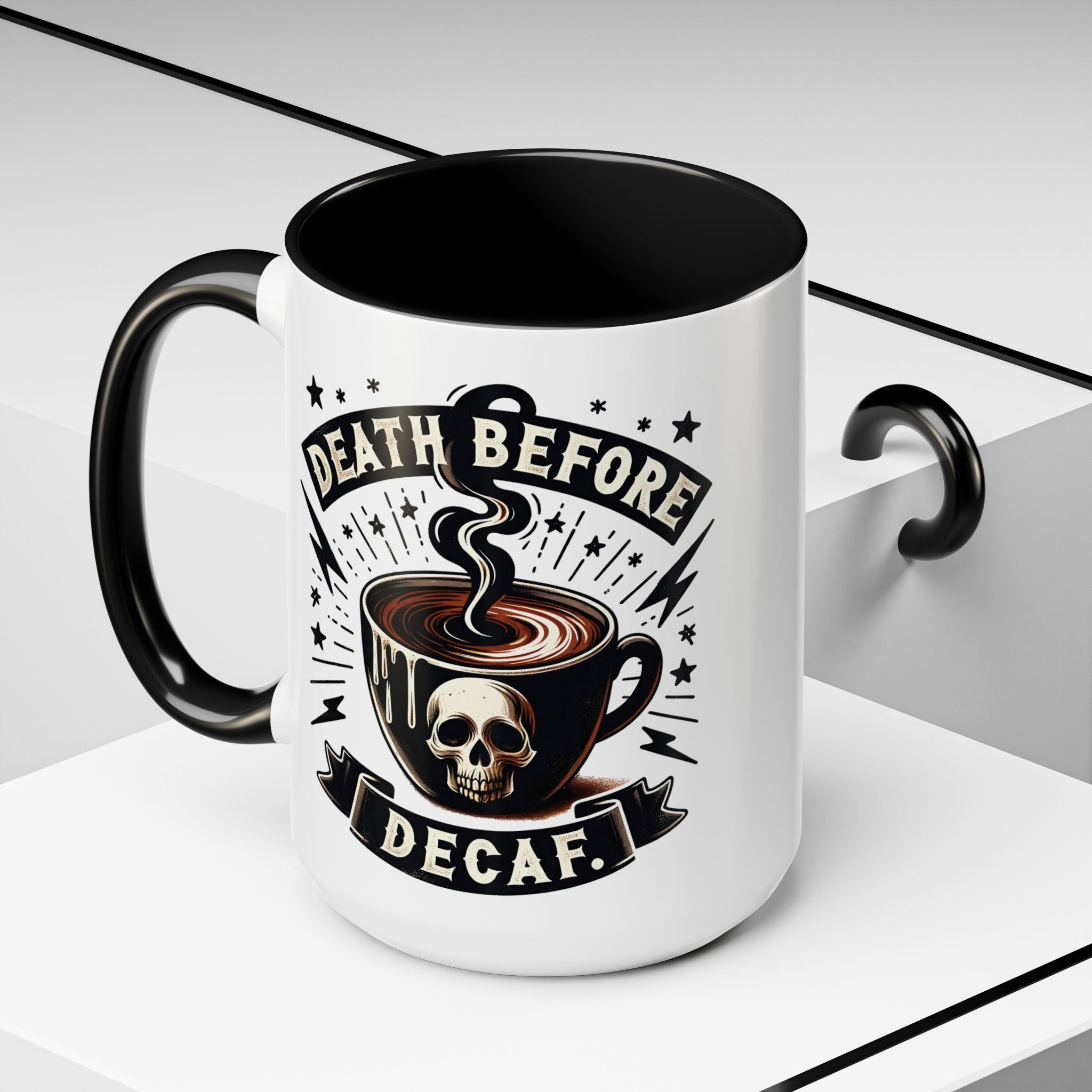 Death Before Decaf Coffee Mug — Skull Coffee Lover Gift (11/15oz)