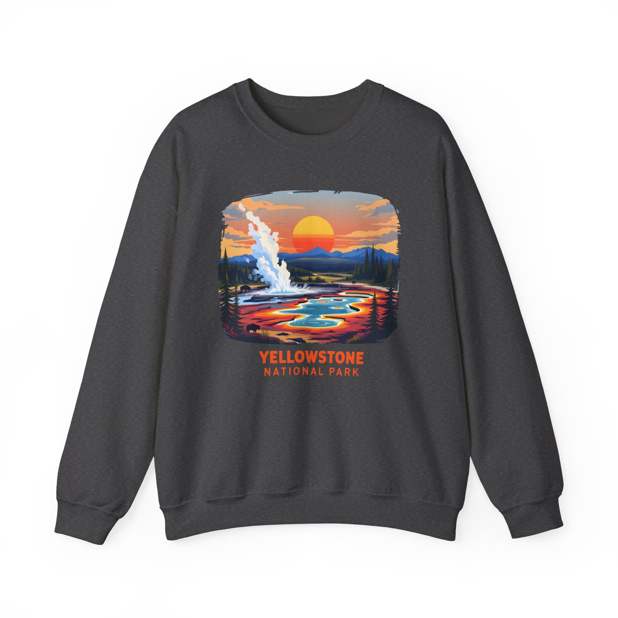 Yellowstone National Park Sunset Geyser Graphic Sweatshirt