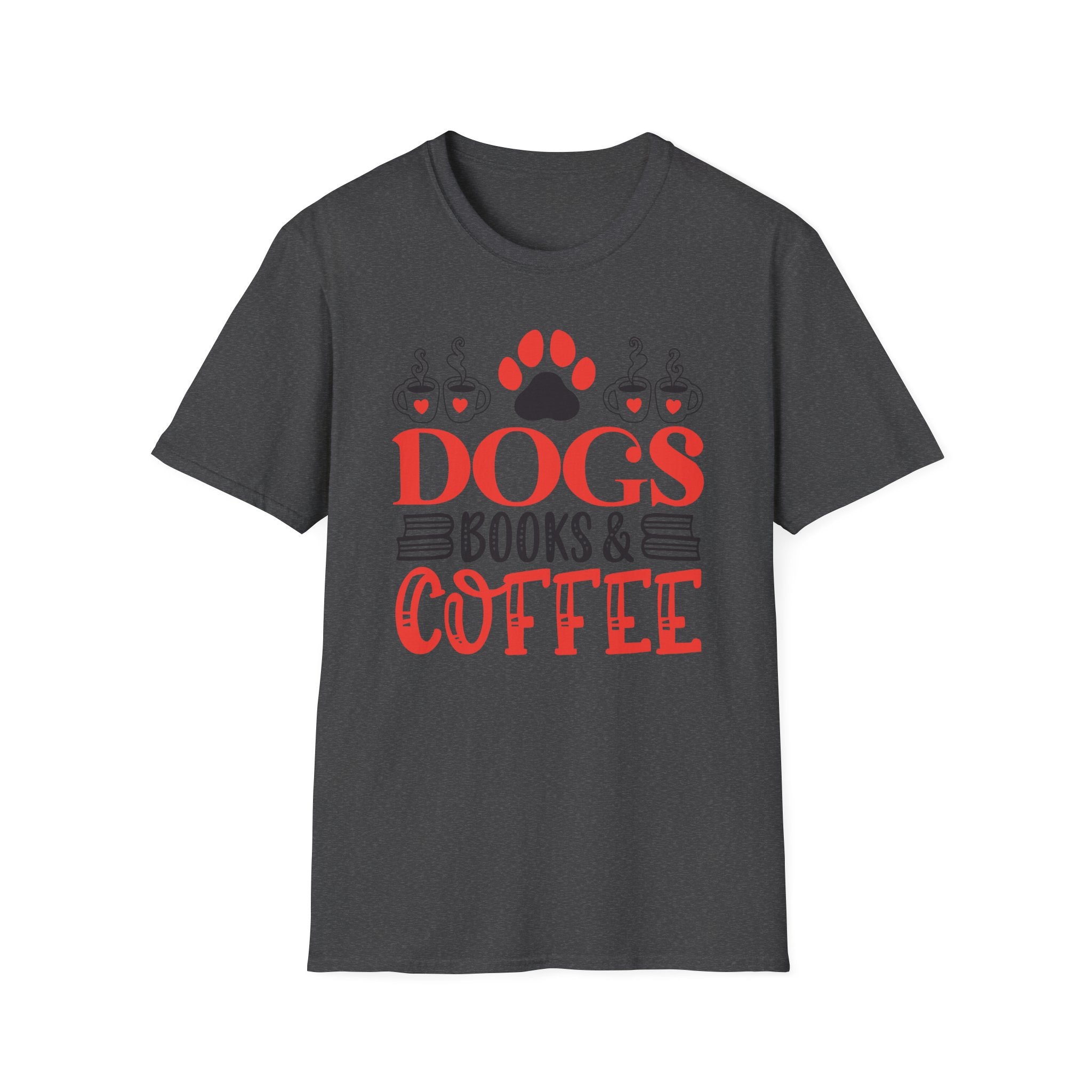 Dogs Books & Coffee T-Shirt (Red) — Dog Lover Reading & Coffee Tee