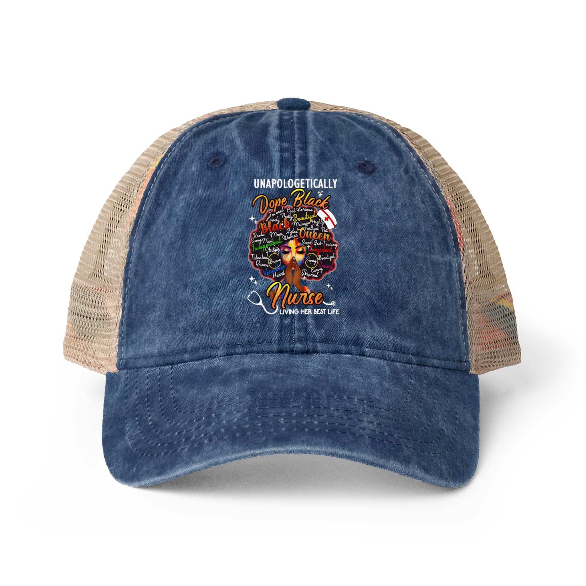 Unapologetically Dope Black Nurse - Washed Mesh-Ponytail Back Cap