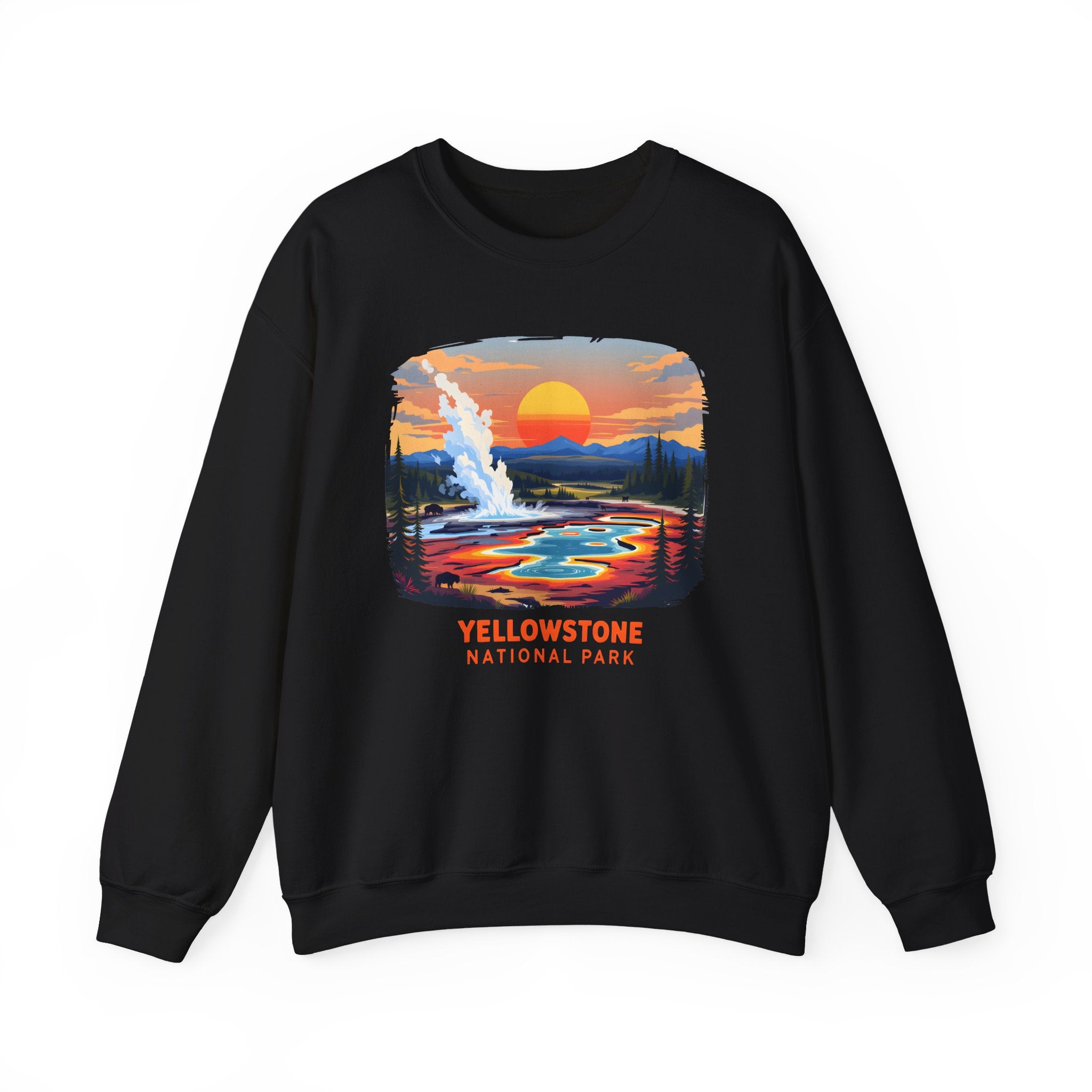 Yellowstone National Park Sunset Geyser Graphic Sweatshirt