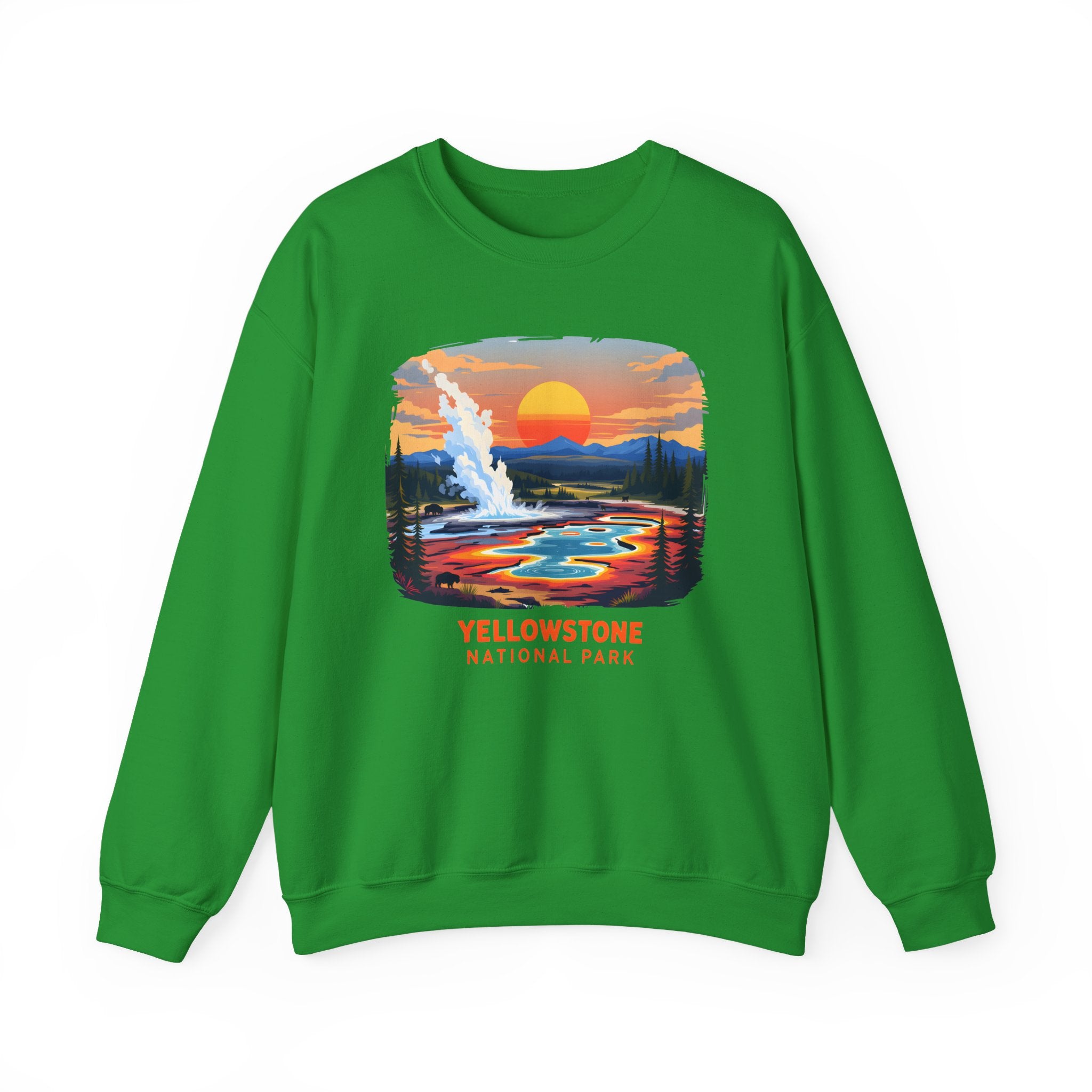 Yellowstone National Park Sunset Geyser Graphic Sweatshirt