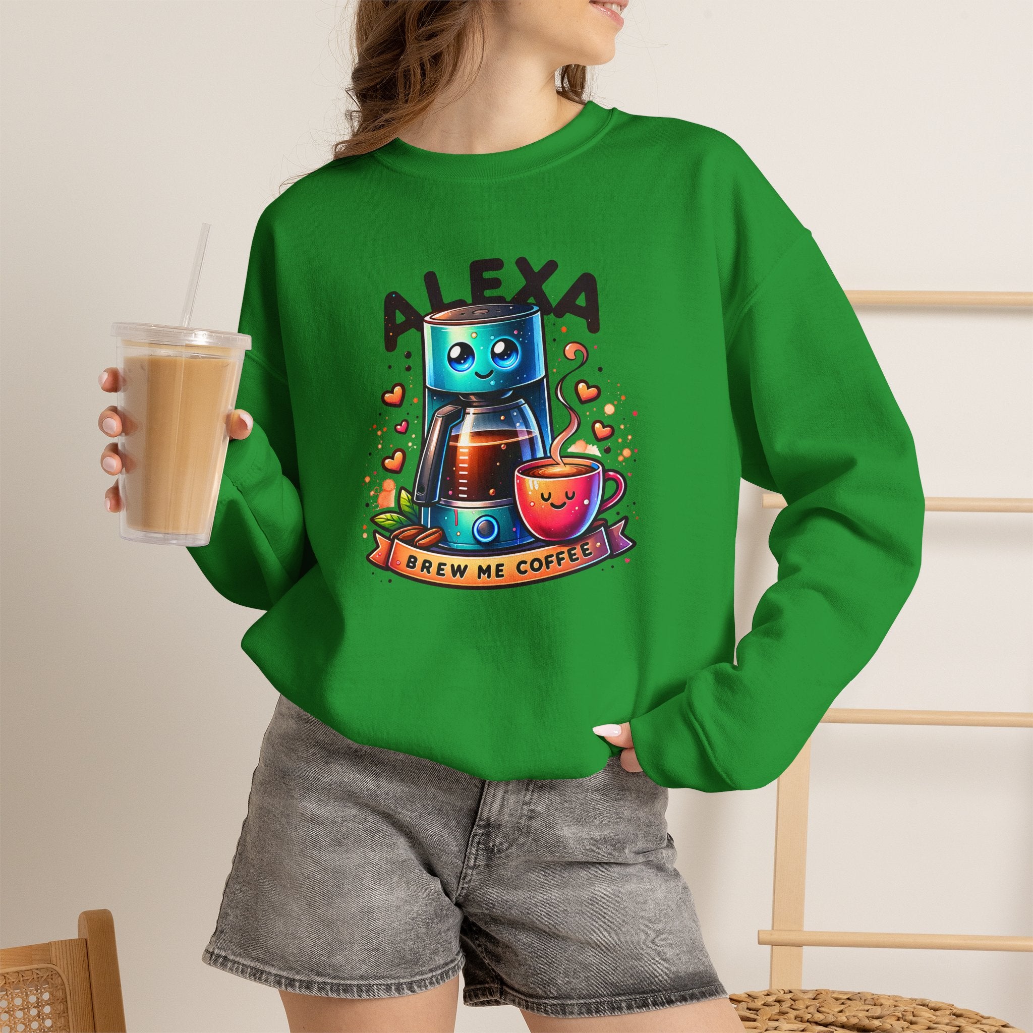Alexa Coffee Robot Sweatshirt — 'Alexa Brew Me Coffee' Cozy Crewneck