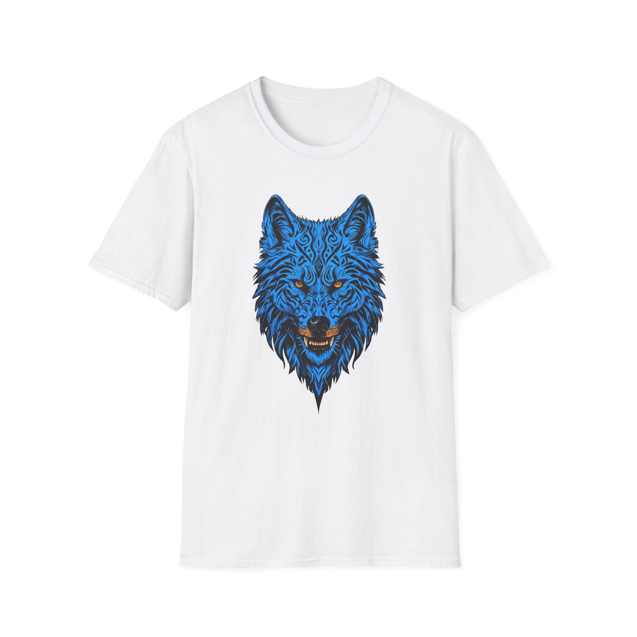 Blue Wolf Head T-Shirt – Stylized Tribal Wolf Graphic Tee