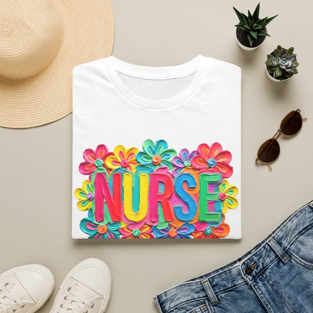 Nurse Floral Rainbow T-Shirt — Colorful Flower Tribute for Nurses