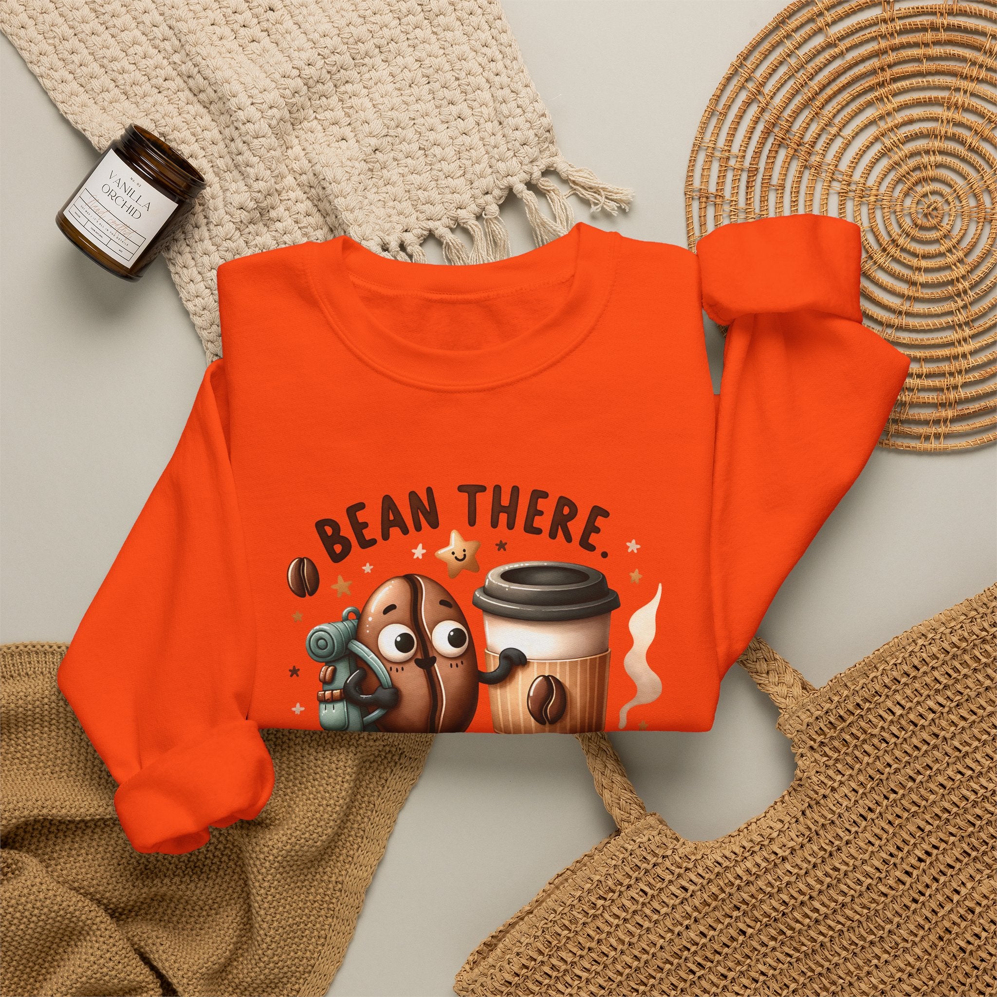 Coffee Crewneck Sweatshirt — “Bean There, Brewed That” Cute Coffee Bean Design