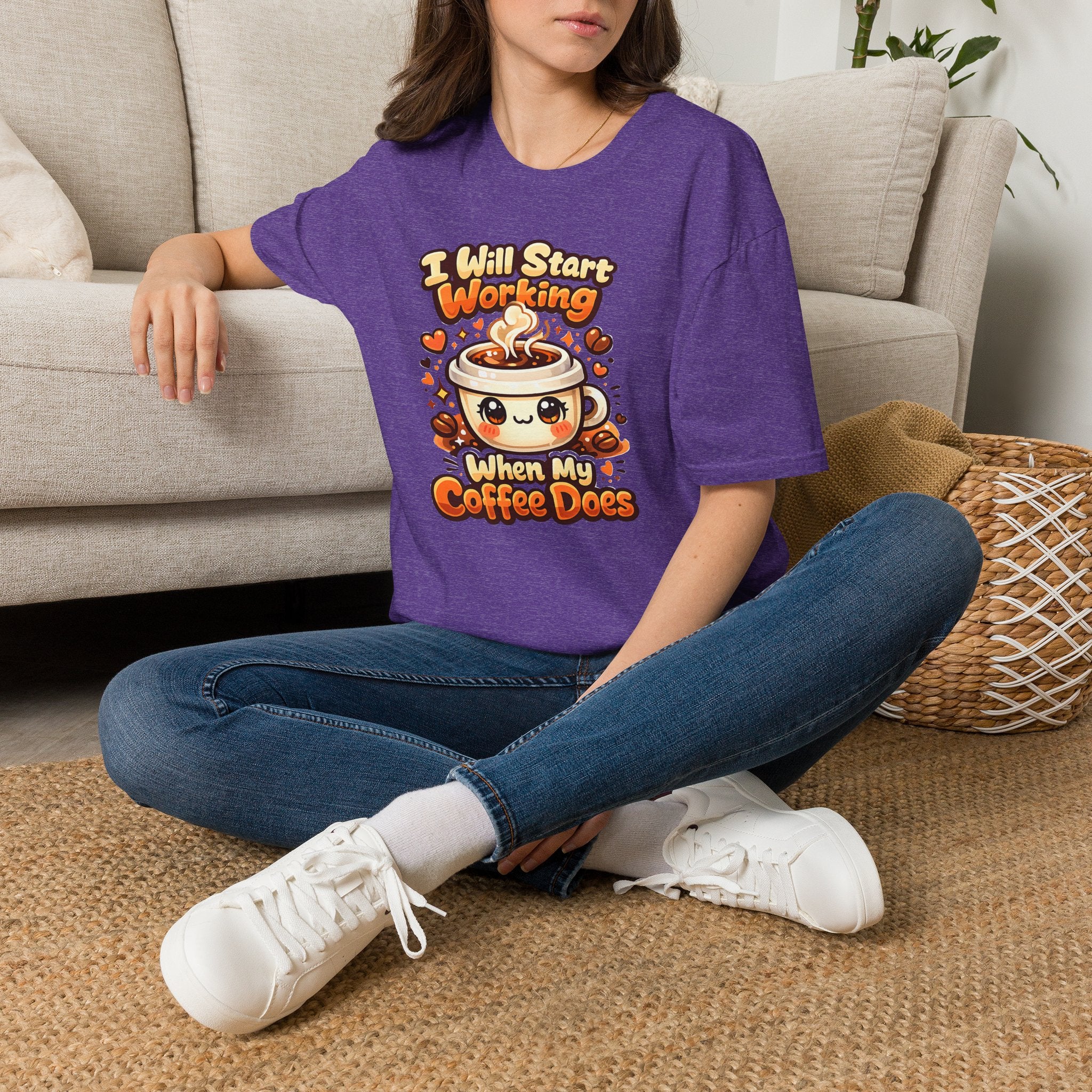 “I Will Start Working When My Coffee Does” Cute Kawaii Coffee Shirt — Coffee T‑Shirt
