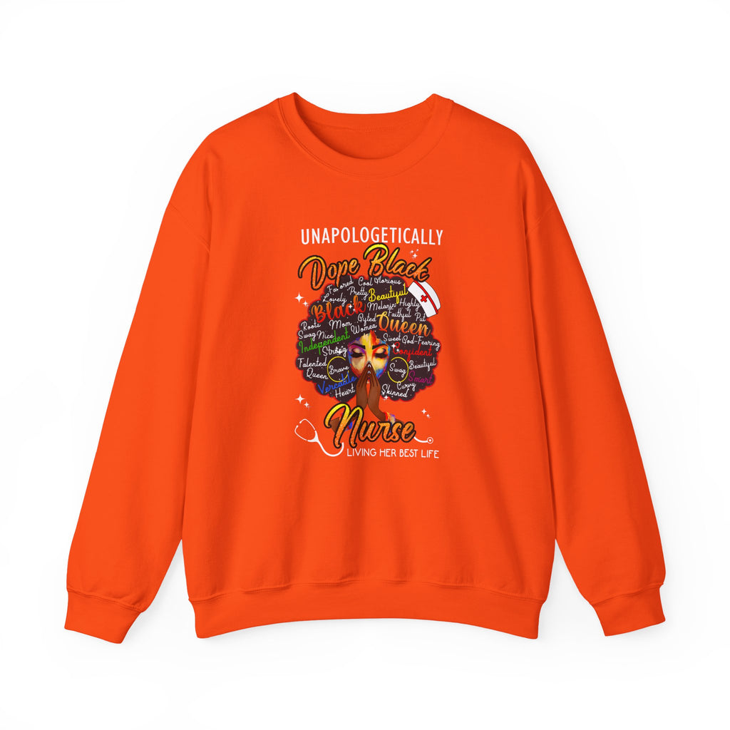 Dope Black Nurse Crewneck Sweatshirt – "Nurse Living Her Best Life" Graphic Black Afro