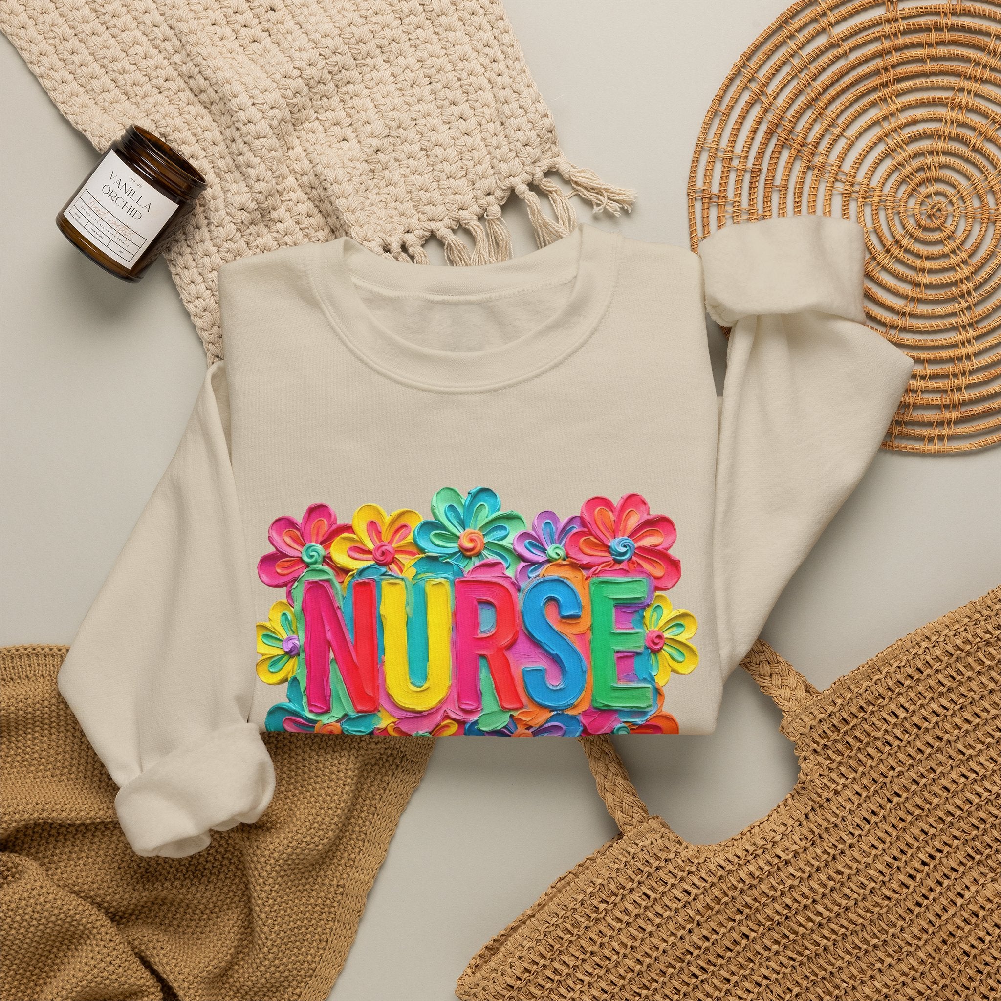 Nurse Floral Crewneck Sweatshirt — Colorful Flower Nursing Sweatshirt