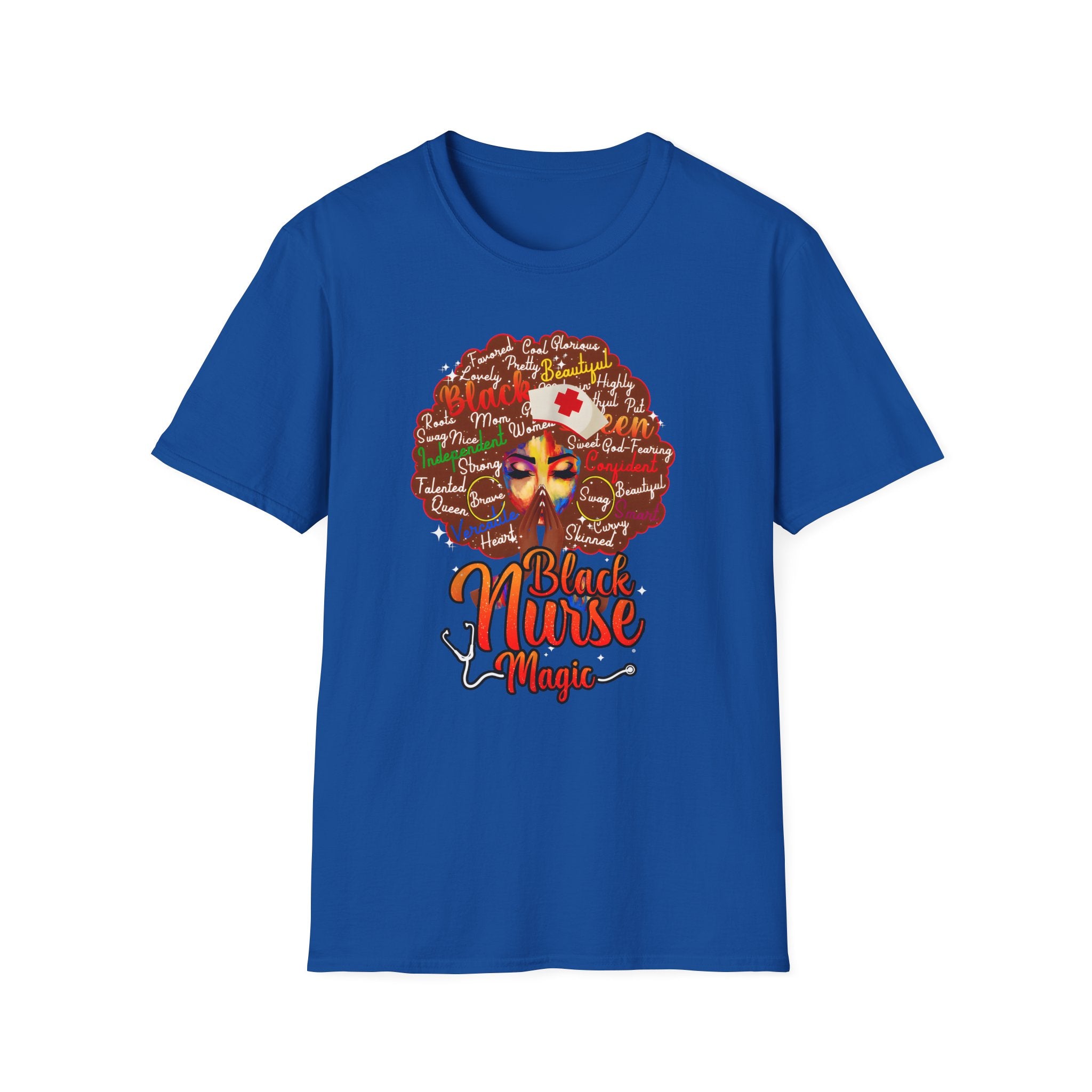 Black Nurse Magic T-Shirt — Nurse w/Brown Afro Illustration with Inspirational Words