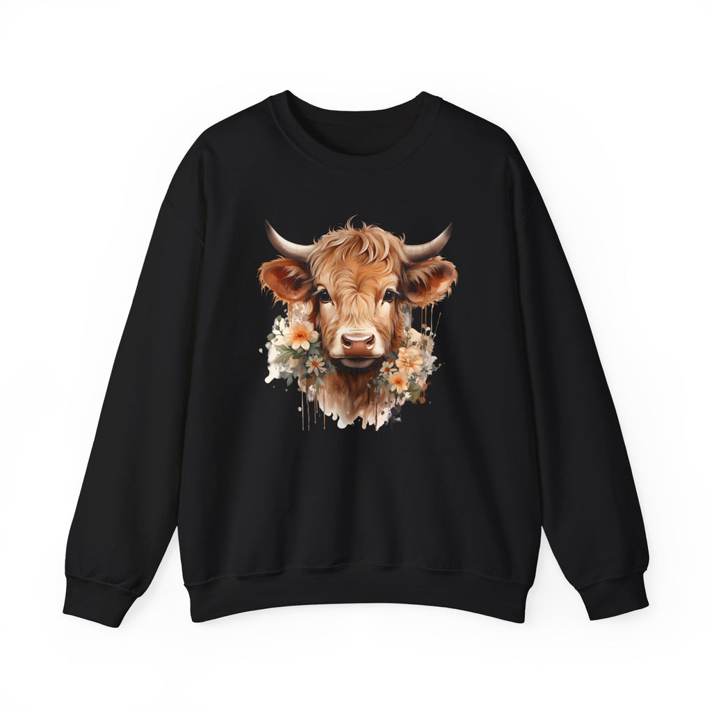Cow Floral Crewneck Sweatshirt — Cute Cow Face with Daisies