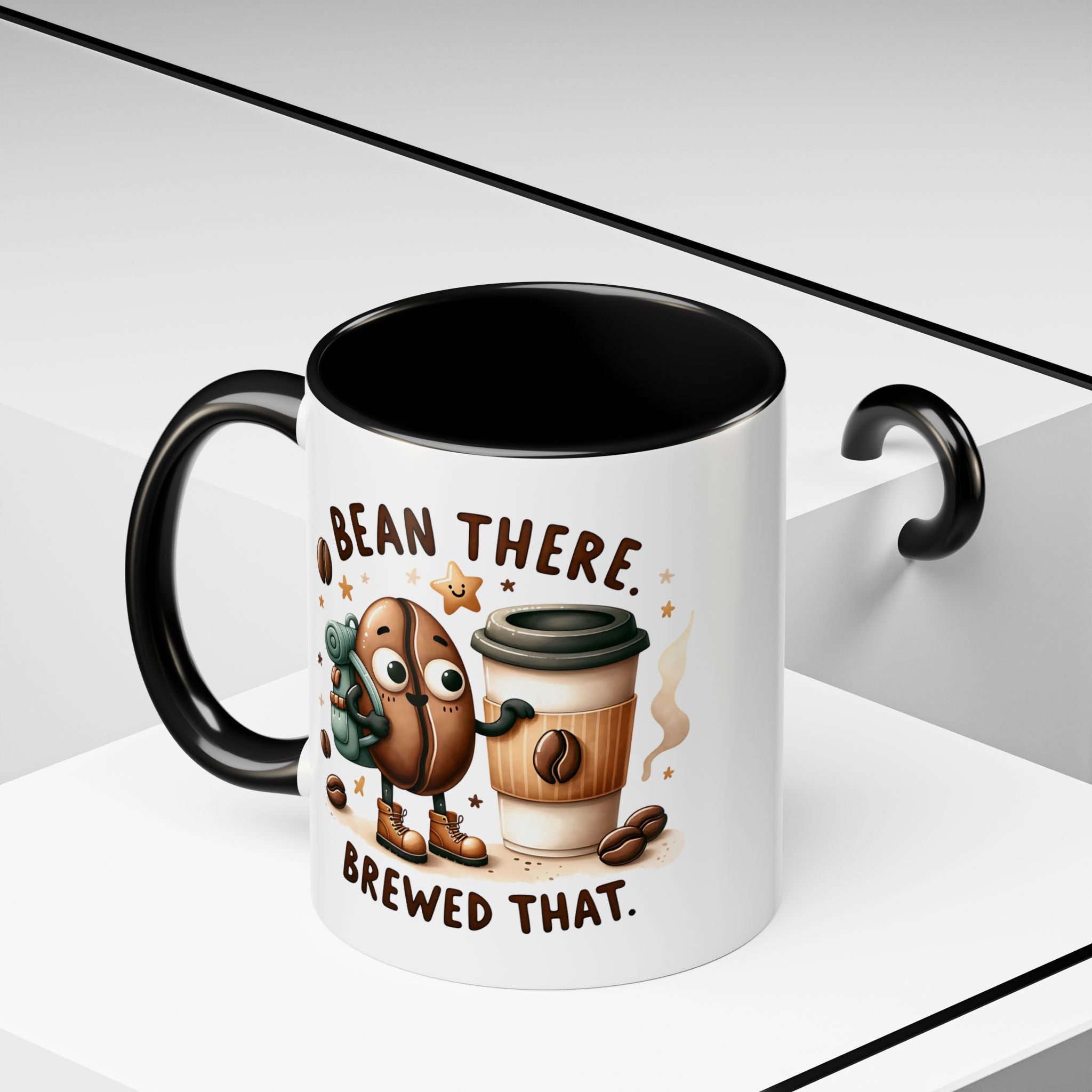 Bean There Brewed That Coffee Mug — Cute Coffee Bean & Cup Accent Mug (11/15oz)