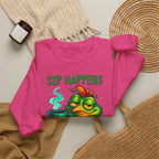 Sip Happens Sweatshirt — Funny Frog Coffee Crewneck