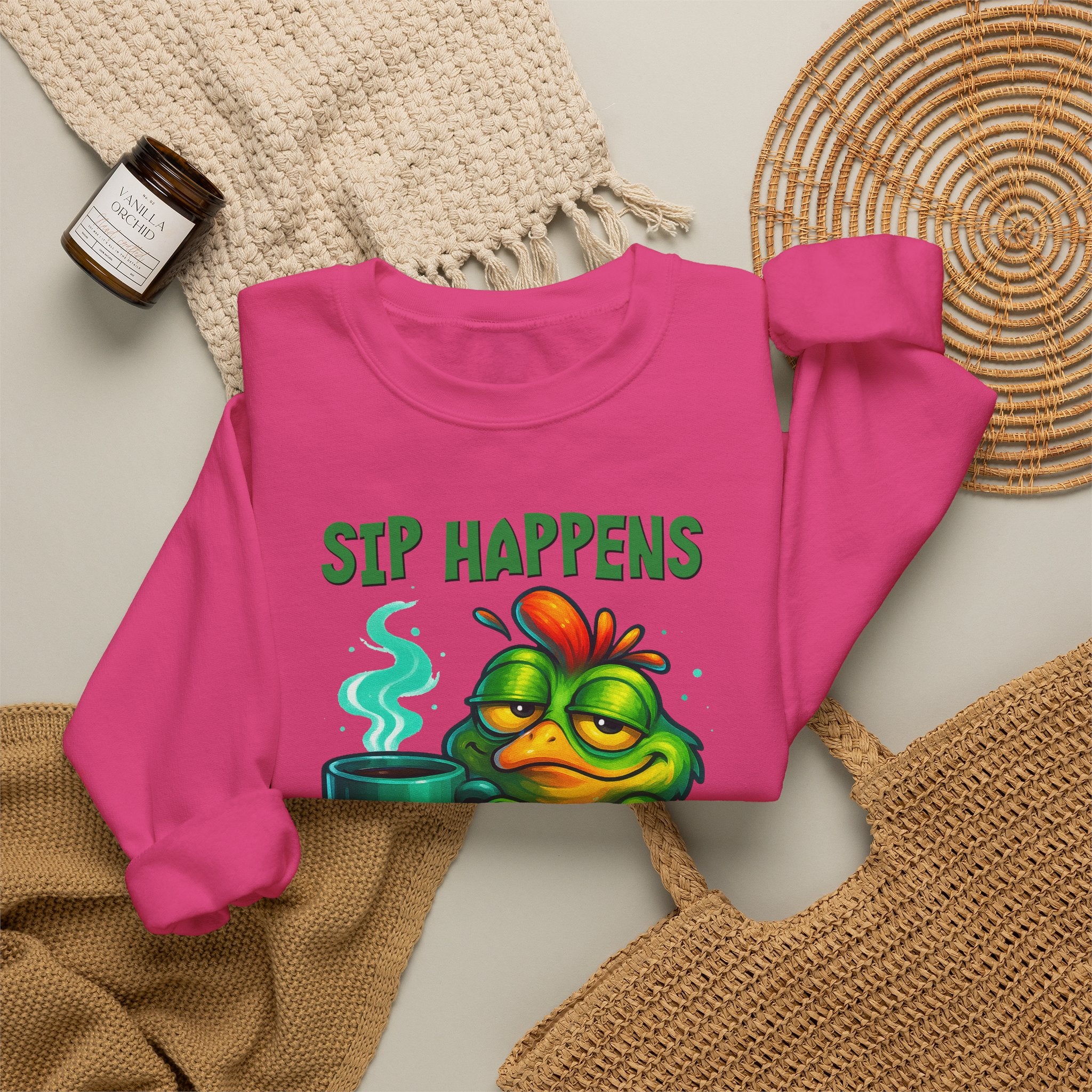 Sip Happens Sweatshirt — Funny Frog Coffee Crewneck
