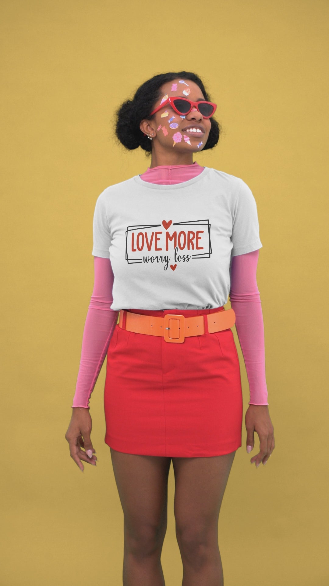 Love More Worry Less Heart Graphic (Inspirational Casual Top) T-Shirt