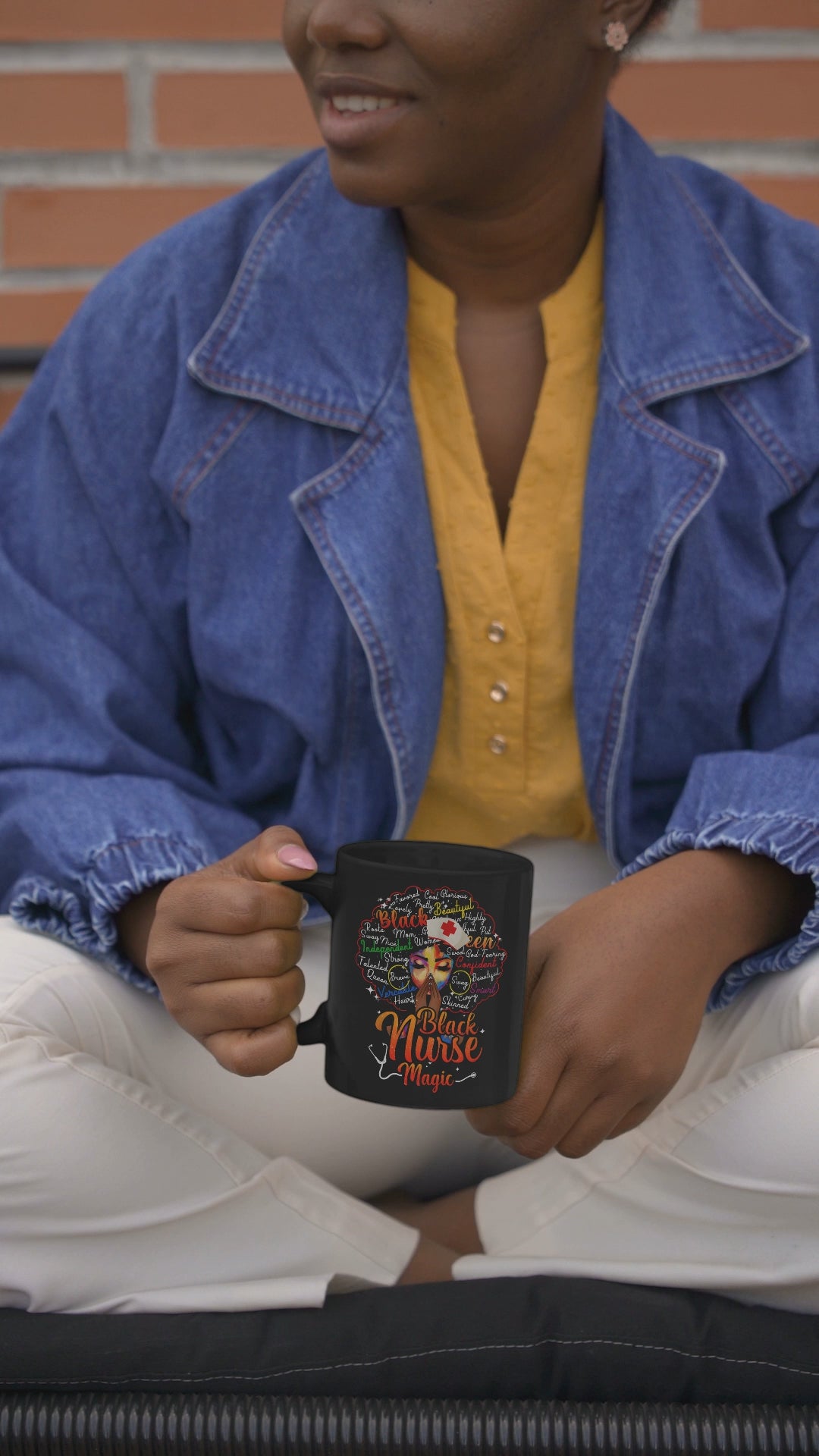 Black Nurse Magic Mug w/Black Afro — 11oz/15oz Black Ceramic Coffee Cup